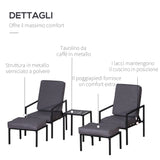 easycomfort easycomfort set 2 sdraio con poggiapiedi cuscini e tavolino in metallo e poliestere grigio e nero