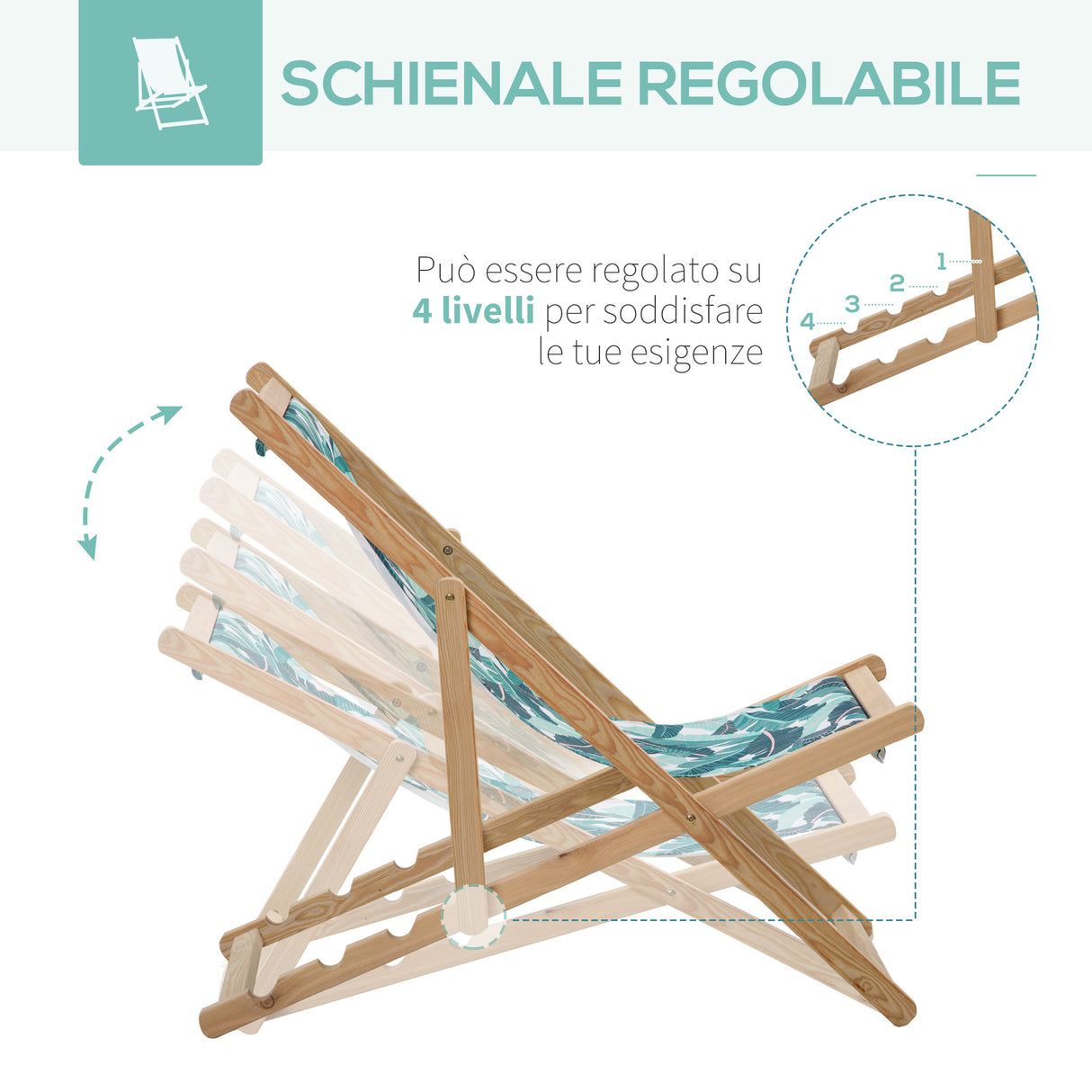 easycomfort easycomfort set 2 sdraio da giardino pieghevoli in legno con schienale reclinabile a 4 livelli fantasia tropicale