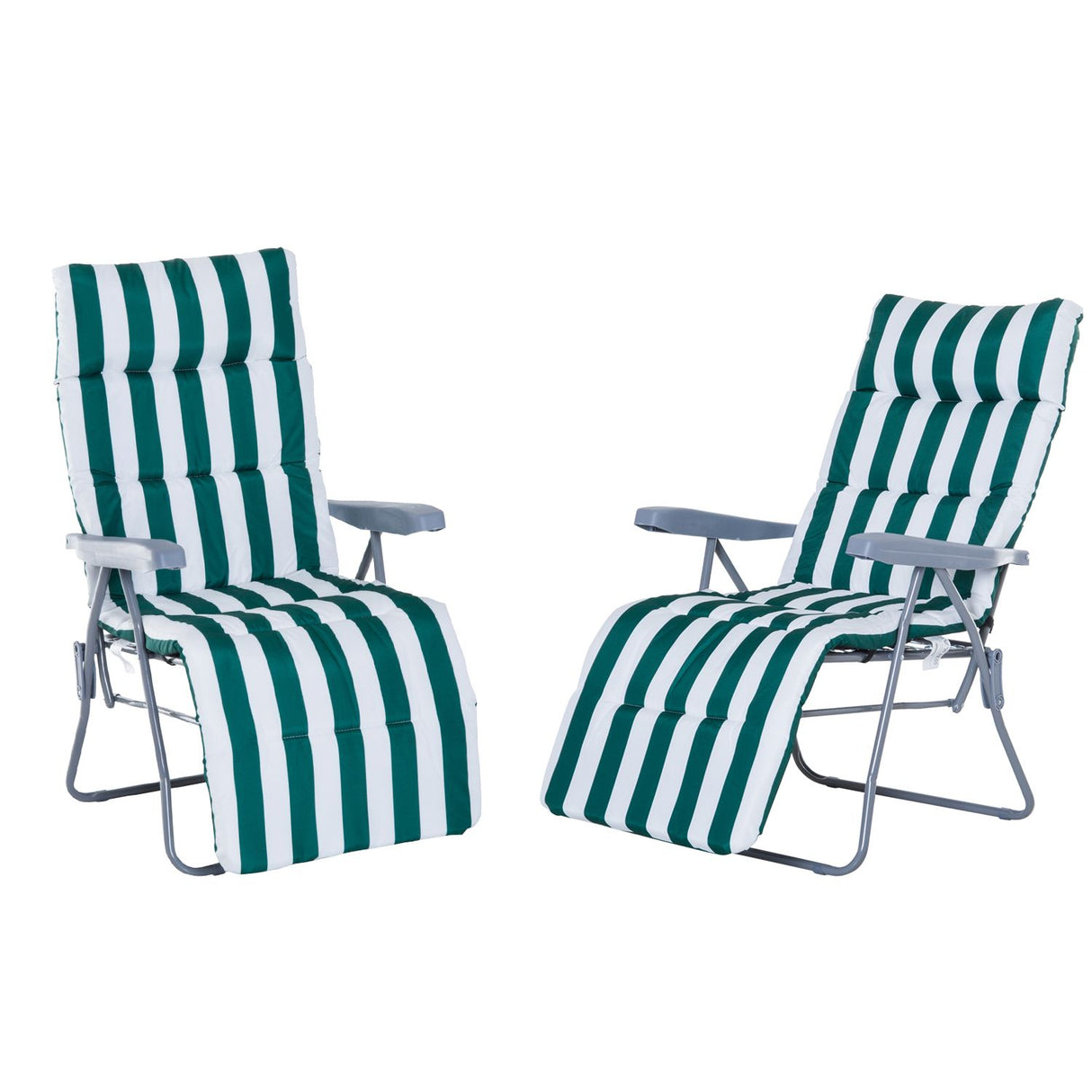 easycomfort easycomfort set 2 sedie a sdraio pieghevoli reclinabili con imbottitura a righe e braccioli bianco e verde ean 8054144138640