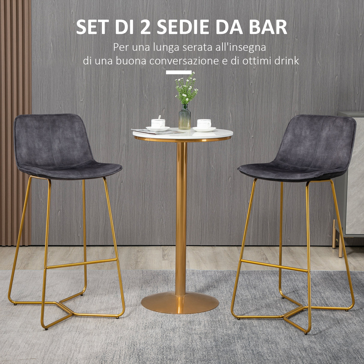 easycomfort easycomfort set 2 sgabelli da bar con schienale e poggiapiedi 48x56 5x103cm velluto grigio