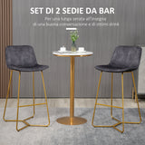 easycomfort easycomfort set 2 sgabelli da bar con schienale e poggiapiedi 48x56 5x103cm velluto grigio