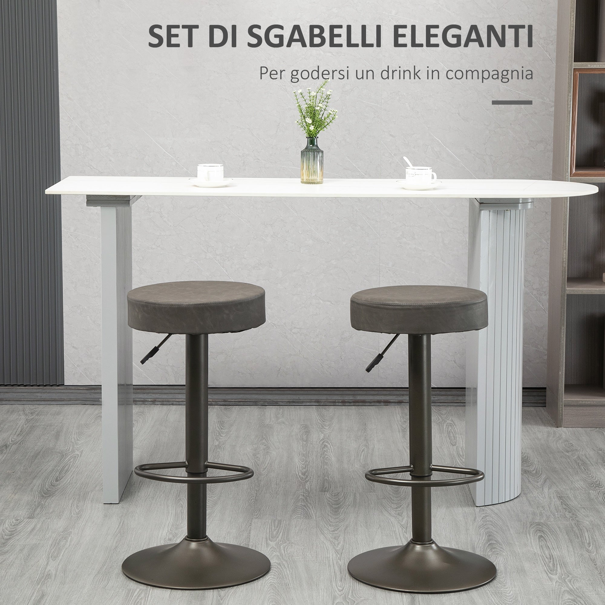 EASYCOMFORT Set 2 Sgabelli da Bar con Altezza Regolabile e Poggiapiedi, in  Similpelle e Metallo Grigio