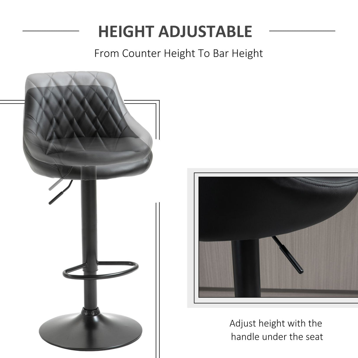 easycomfort easycomfort set 2 sgabelli da bar seduta con altezza regolabile e girevole schienale e poggiapiedi nero