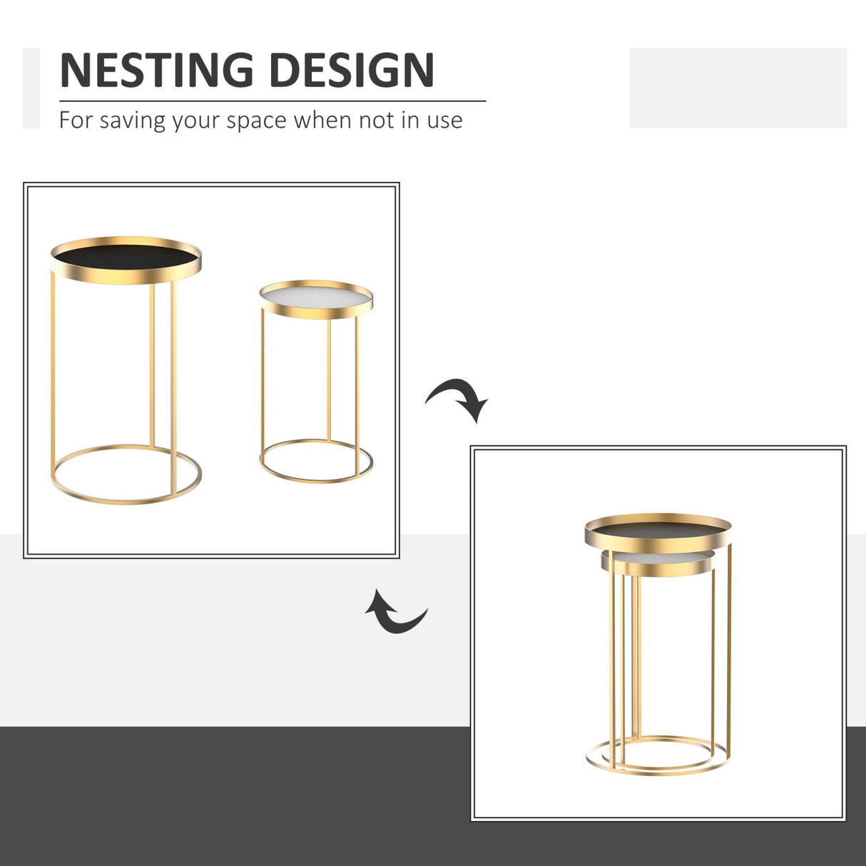 easycomfort easycomfort set 2 tavolini da salotto impilabili con bordo alto in metallo e mdf 3039x63cm oro