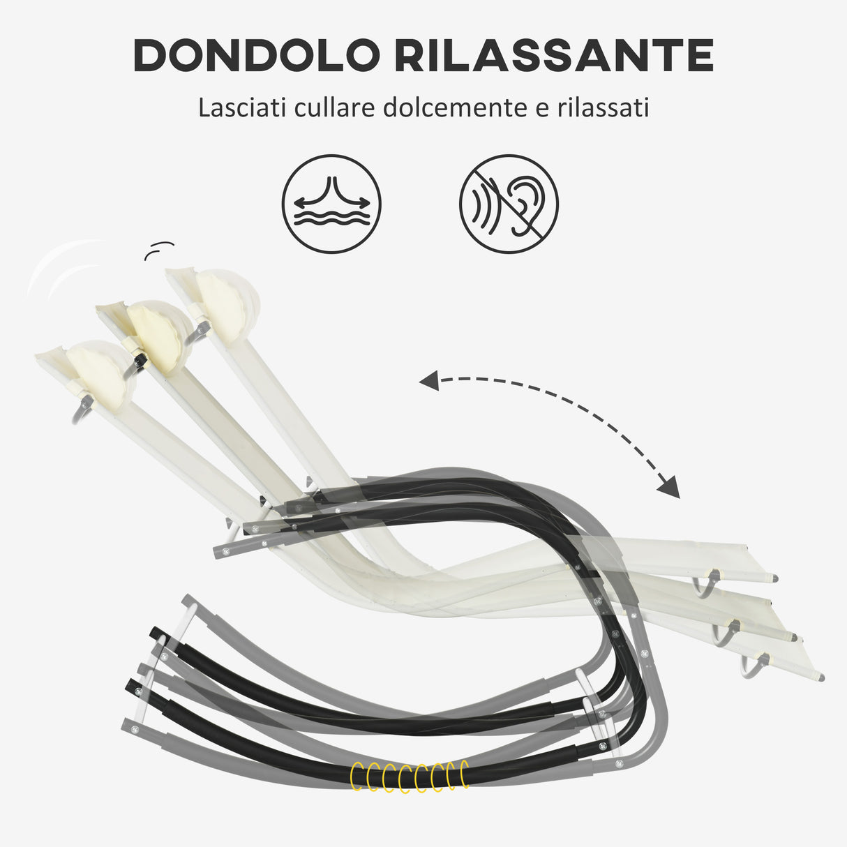 easycomfort easycomfort set da 2 sdraio a dondolo con poggiatesta e braccioli 67x144x87 cm grigio e beige