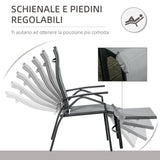easycomfort easycomfort set da giardino con 2 sedie a sdraio reclinabili imbottite e tavolino in vetro grigio