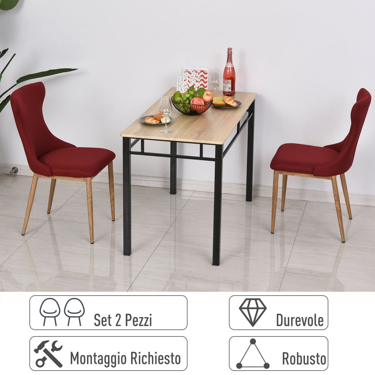 easycomfort easycomfort set di 2 sedie da pranzo imbottite gambe in metallo effetto legno rosso ean 8055776916125