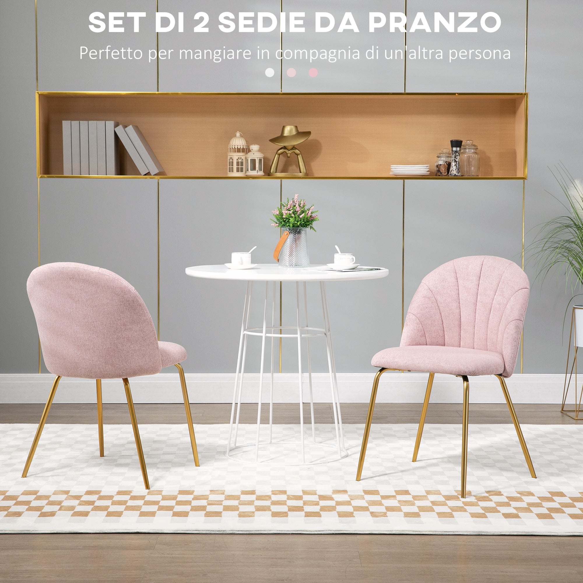 EASYCOMFORT Set di 2 Sedie da Pranzo in Tessuto effetto Lino con Gambe in  Acciaio, 55.5x59x81 cm, Rosa e Oro