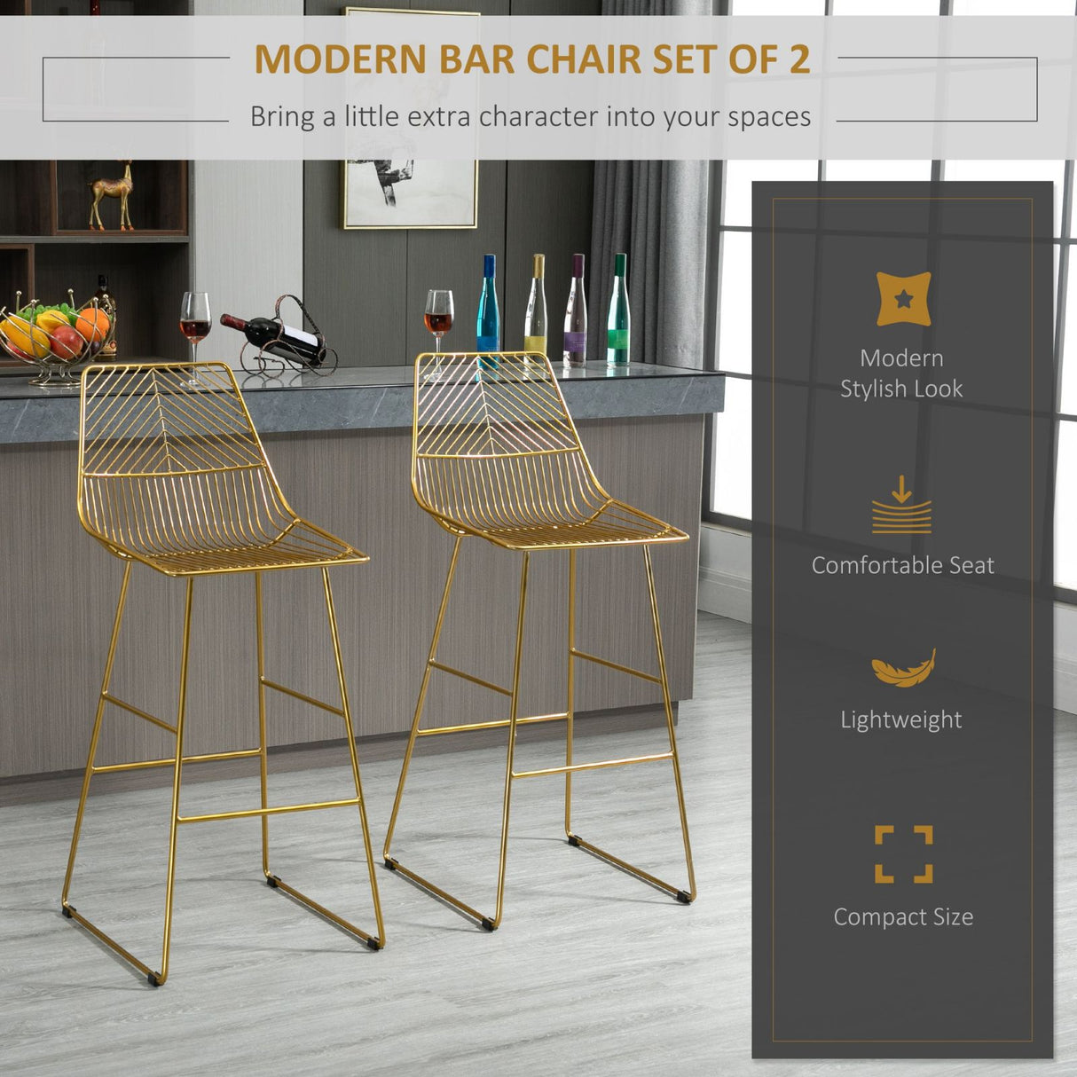 easycomfort easycomfort set di 2 sgabelli alti con poggiapiedi in metallo oro