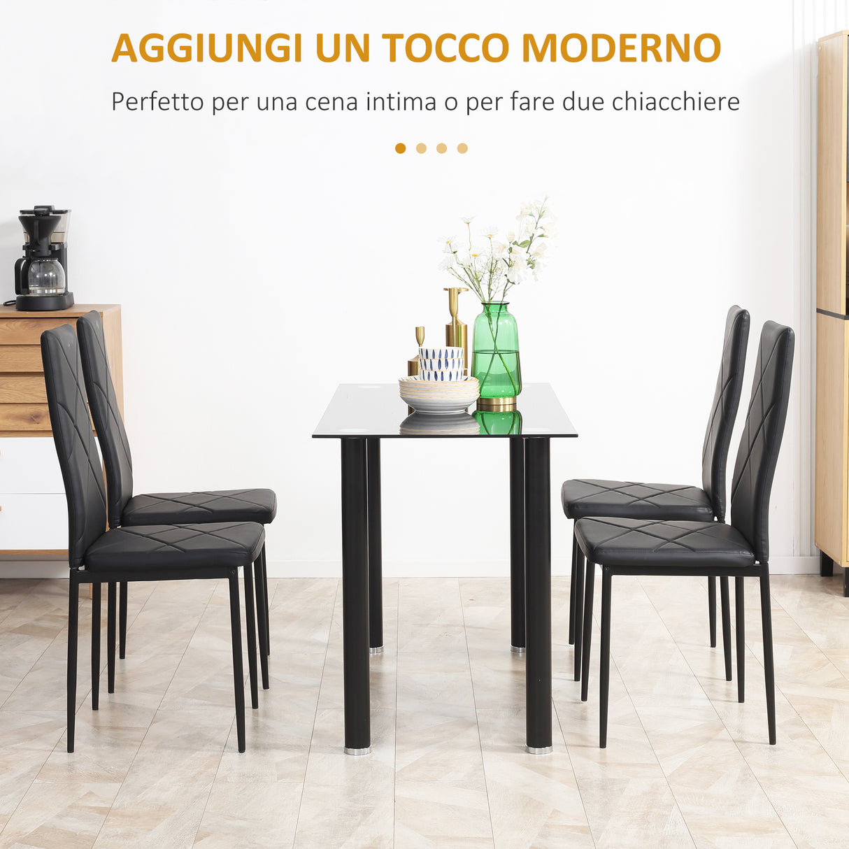 easycomfort easycomfort set di 4 sedie da pranzo con schienale alto in finta pelle e acciaio 41x50x97cm nero