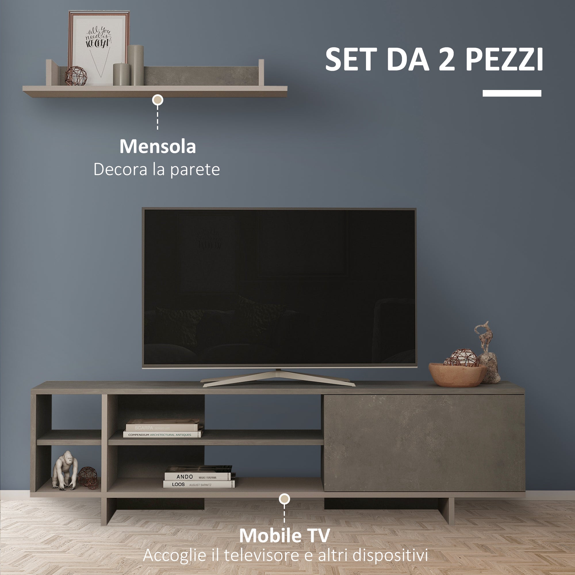 EASYCOMFORT Set Mobile Porta TV con Armadietto e Mensola da