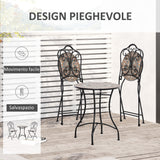 easycomfort easycomfort set mobili da giardino 3 pezzi con 2 sedie pieghevoli e tavolo da caffe in ceramica e metallo nero