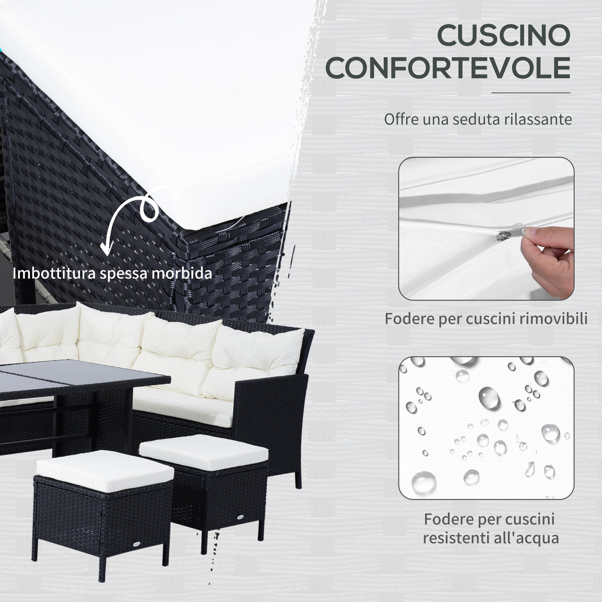 easycomfort easycomfort set mobili in pe rattan da esterno giardino 6 pezzi divano con cuscini e tavolino nero