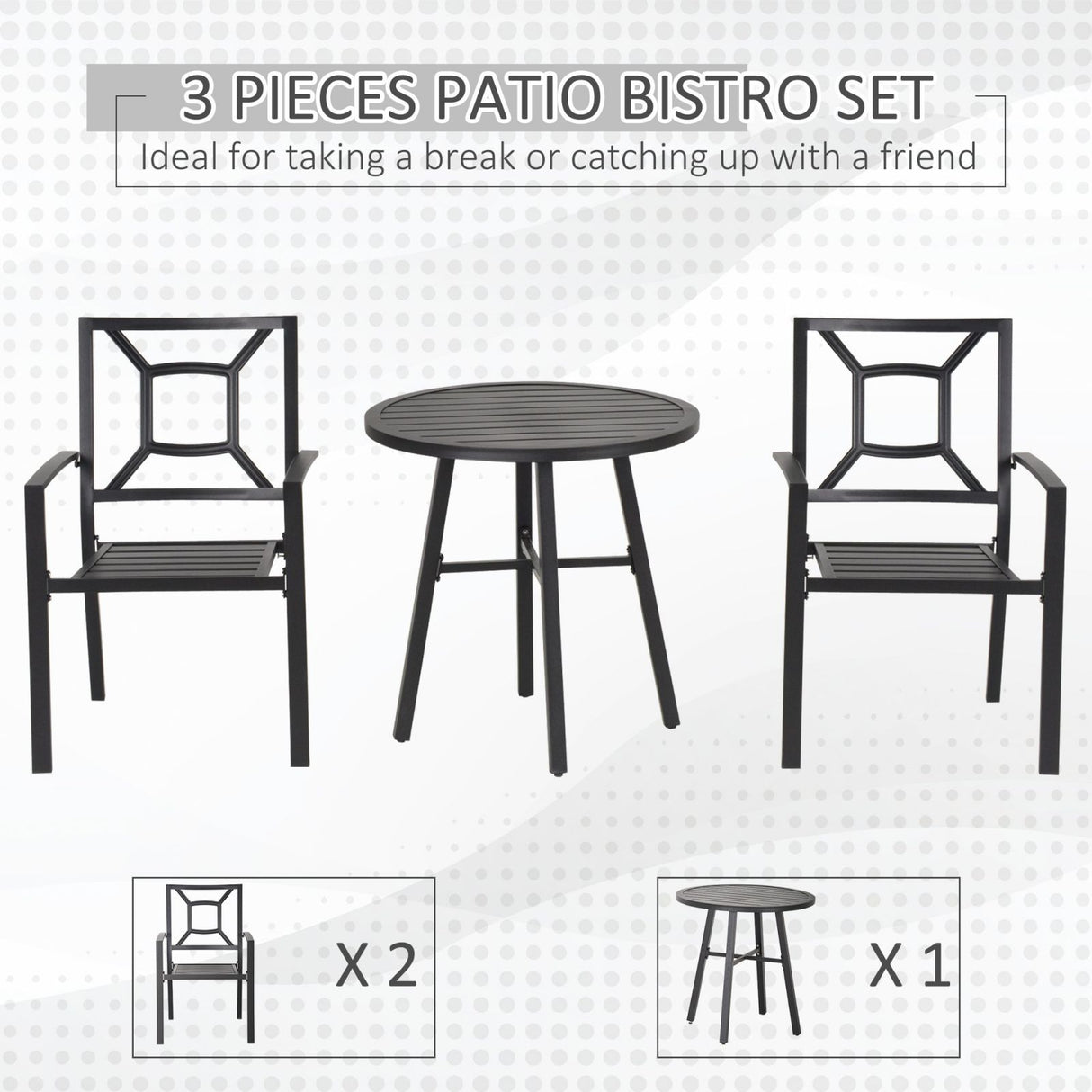 easycomfort easycomfort set tavolo e 2 sedie da giardino in acciaio per esterni nero ean 8055776911359