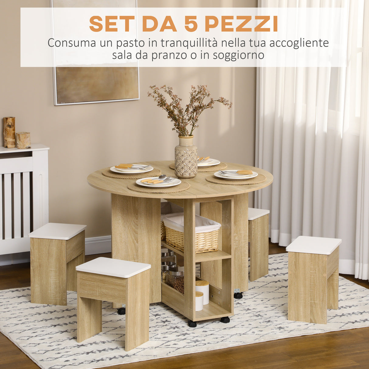 easycomfort easycomfort set tavolo e sedie 5 pezzi in truciolato tavolo rotondo con 2 ripiani aperti e 4 sgabelli moderni