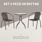 easycomfort easycomfort set tavolo in vetro e 2 sedie da giardino in acciaio e rattan pe marrone