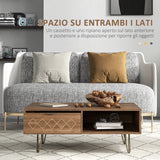 easycomfort easycomfort tavolino da caffe con 2 ripiani aperti e 2 cassetti in truciolato e metallo 95x62x36 5 cm