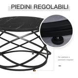 easycomfort easycomfort tavolino da caffe piano dappoggio rotondo con effetto marmo e struttura di design in metallo nero 72 x 48cm ean 8054144133317