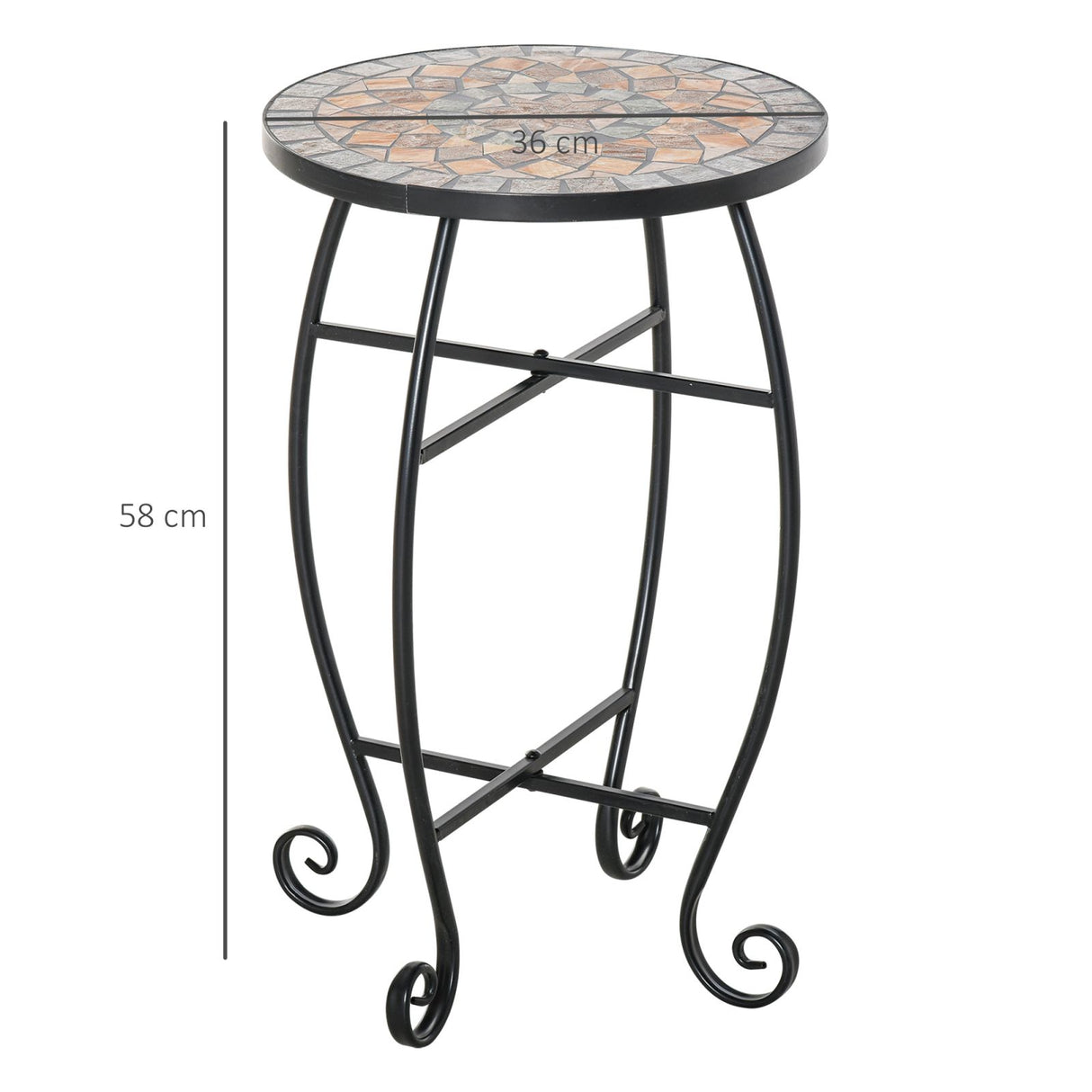 easycomfort easycomfort tavolino da giardino tavolo da esterno in metallo nero e ceramica verde e arancione 36 x 58cm ean 8054111849111