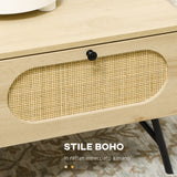 easycomfort easycomfort tavolino da salotto con cassetto e gambe in metallo stile boho 100x59 5x44 3cm naturale