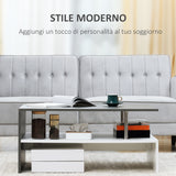 easycomfort easycomfort tavolino da salotto moderno a 2 livelli in truciolato e acciaio inox 90x60x42 cm bianco e cemento