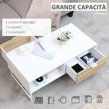 easycomfort easycomfort tavolino da salotto rettangolare con cassetti in legno e metallo 100x50x40cm bianco