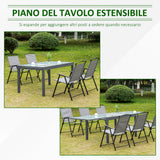 easycomfort easycomfort tavolo da giardino allungabile con piano in vetro 270x90x73cm grigio