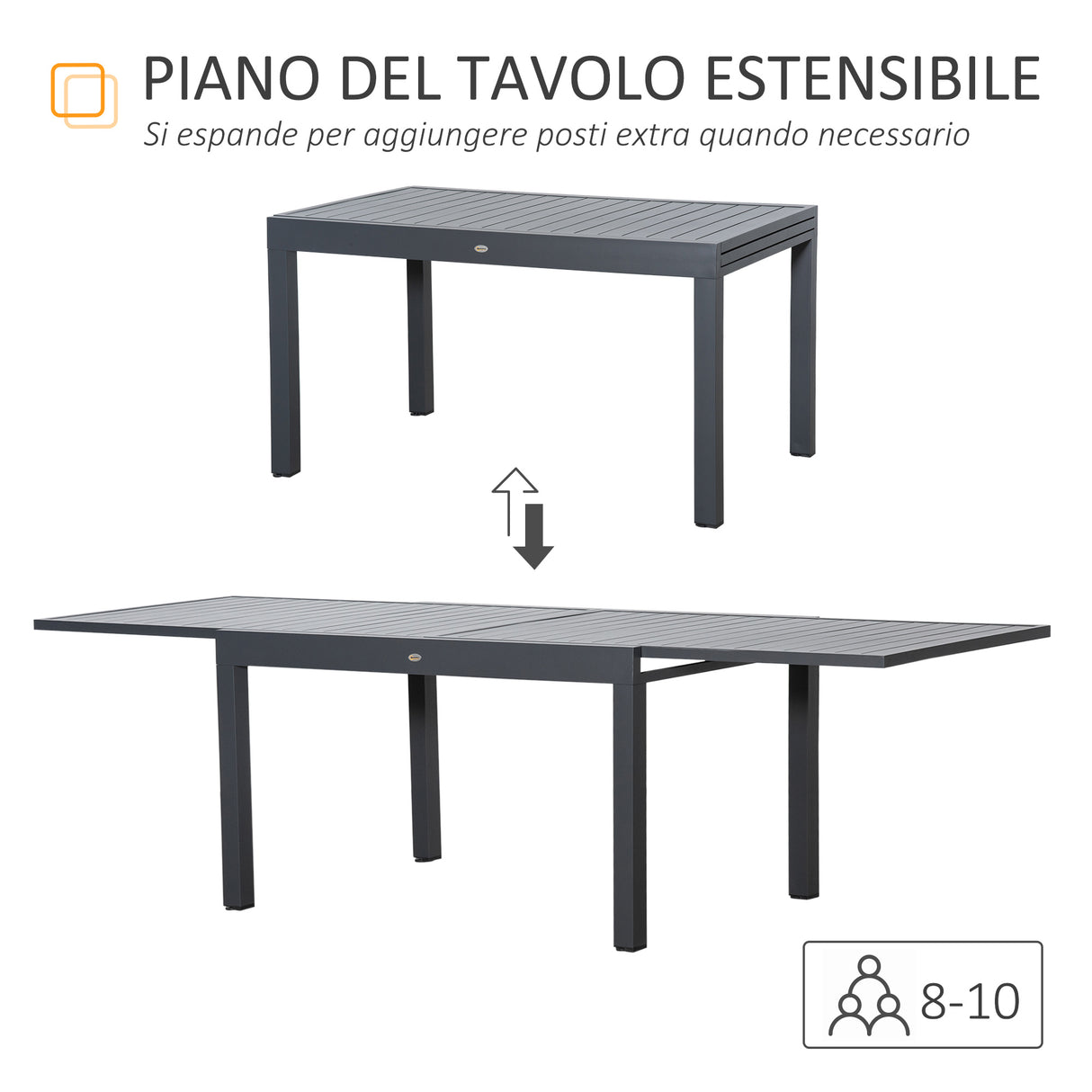 easycomfort easycomfort tavolo da giardino allungabile per 8 10 persone con struttura in alluminio 135 270x90x75cm grigio