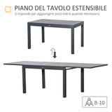easycomfort easycomfort tavolo da giardino allungabile per 8 10 persone con struttura in alluminio 135 270x90x75cm grigio