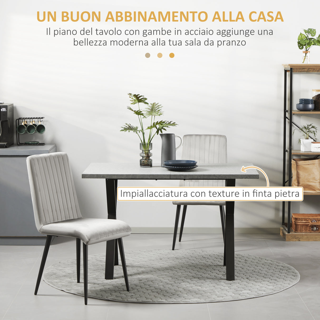 easycomfort easycomfort tavolo da pranzo 4 persone con piano effetto roccia e gambe in acciaio 120x70x76cm