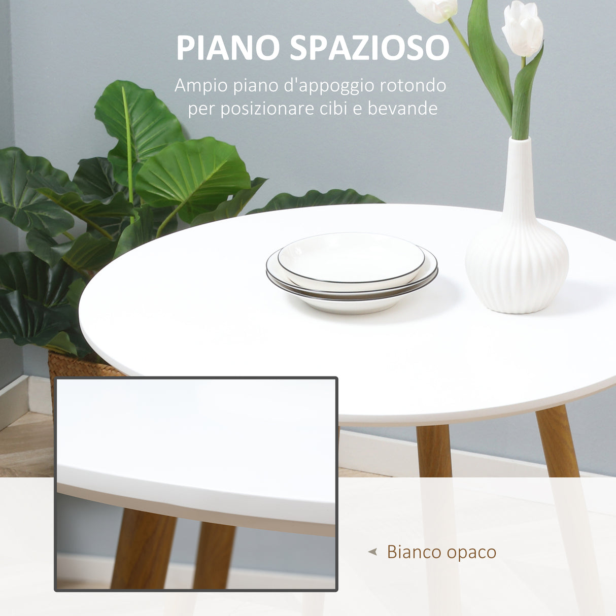 easycomfort easycomfort tavolo da pranzo rotondo per 2 persone in mdf e metallo 72x75 cm bianco e color legno