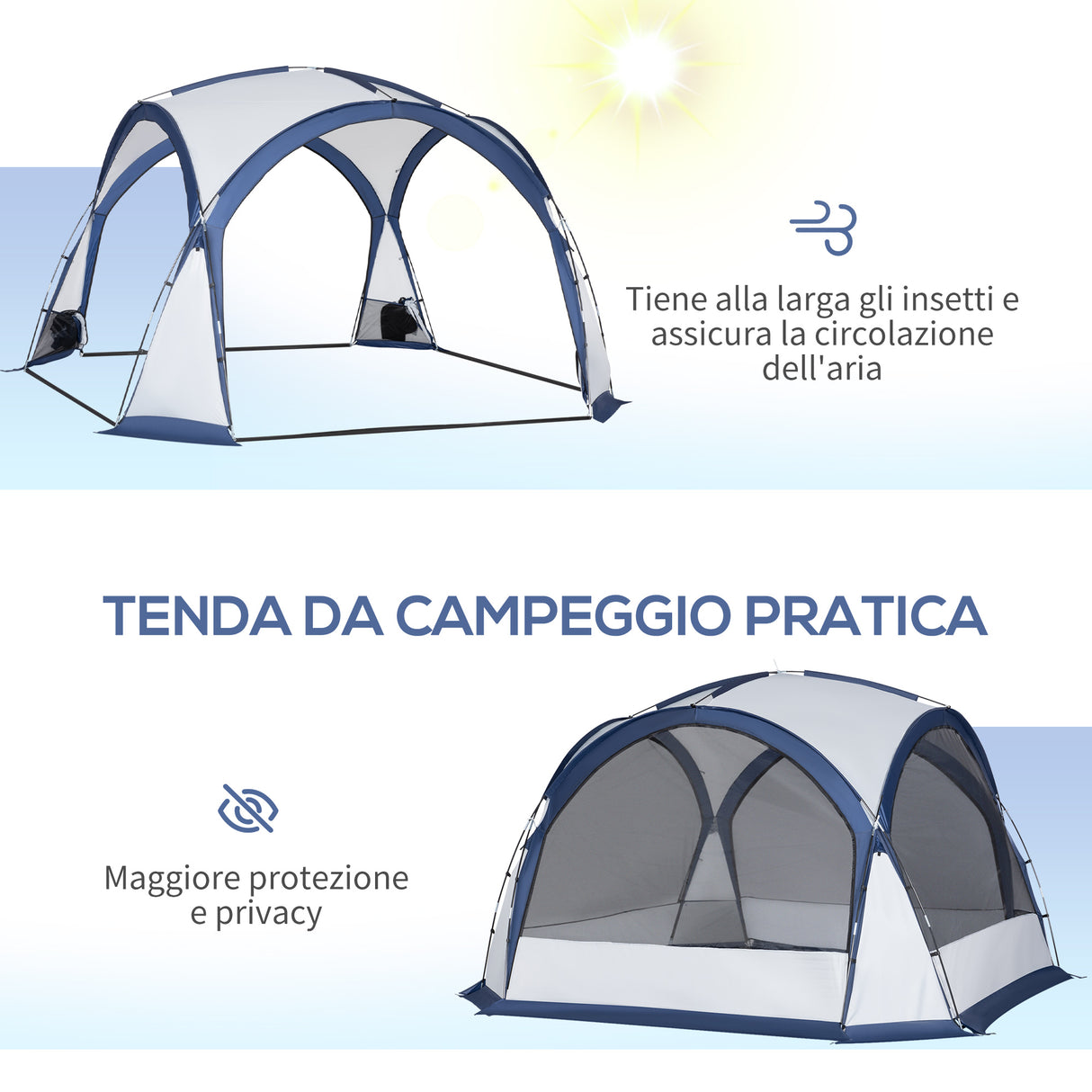 easycomfort easycomfort tenda da campeggio 6 8 persone 4 porte a cerniera borsa e gancio 350x350x230cm bianca e blu