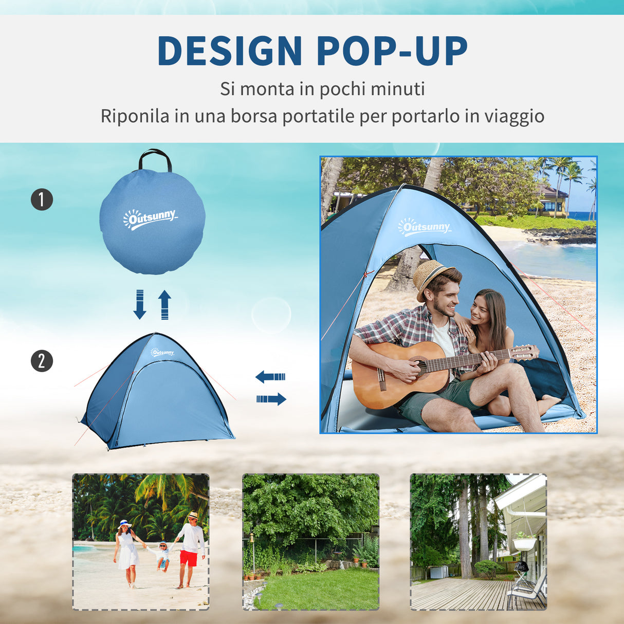 easycomfort easycomfort tenda da spiaggia per 2 3 persone in poliestere pe e acciaio con tasche portaoggetti 150x115x110 cm