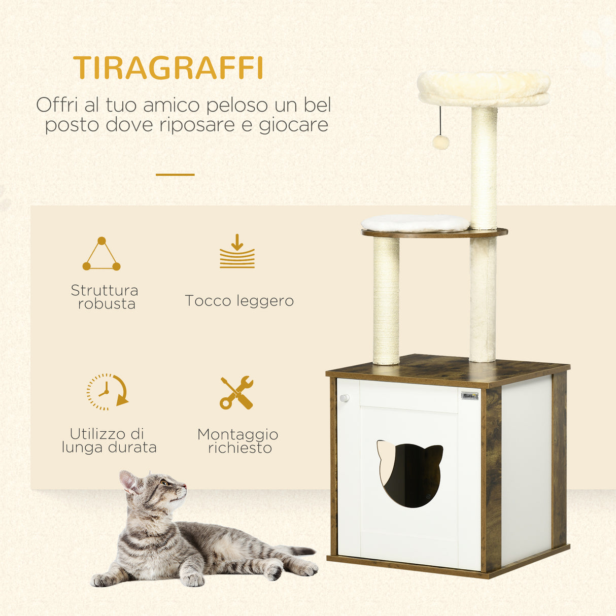 easycomfort easycomfort tiragraffi per gatti con mobile porta lettiera posatoi e pallina da gioco 49x46x131 5 cm marrone