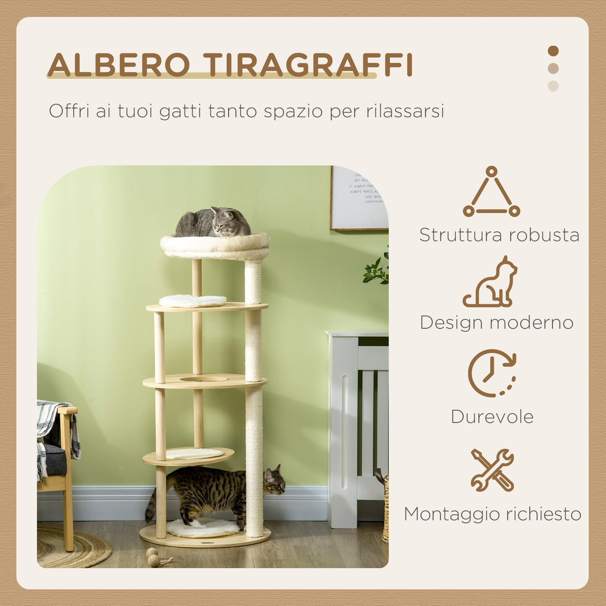 easycomfort easycomfort tiragraffi per gatti in truciolato e legno di pino con lettino e piattaforme 54x123 5 cm
