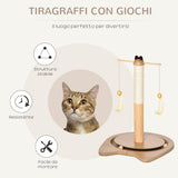easycomfort easycomfort tiragraffi per gattini fino 5kg con piume palline e accessori in legno 40x37x51cm marronebeige