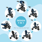 easycomfort easycomfort triciclo per bambini 12 50 mesi con maniglia di spinta tettuccio e poggiapiedi 110x58x100 cm blu e bianco