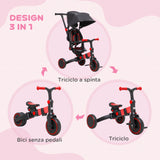 easycomfort easycomfort triciclo per bambini con maniglione 3 in 1 e tettuccio regolabile eta 18 48 mesi rosso