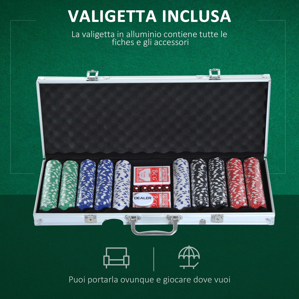 easycomfort easycomfort valigetta poker professionale in alluminio set poker con 500 fiches e 2 mazzi per texas holdem e blackjack ean 8054111844055