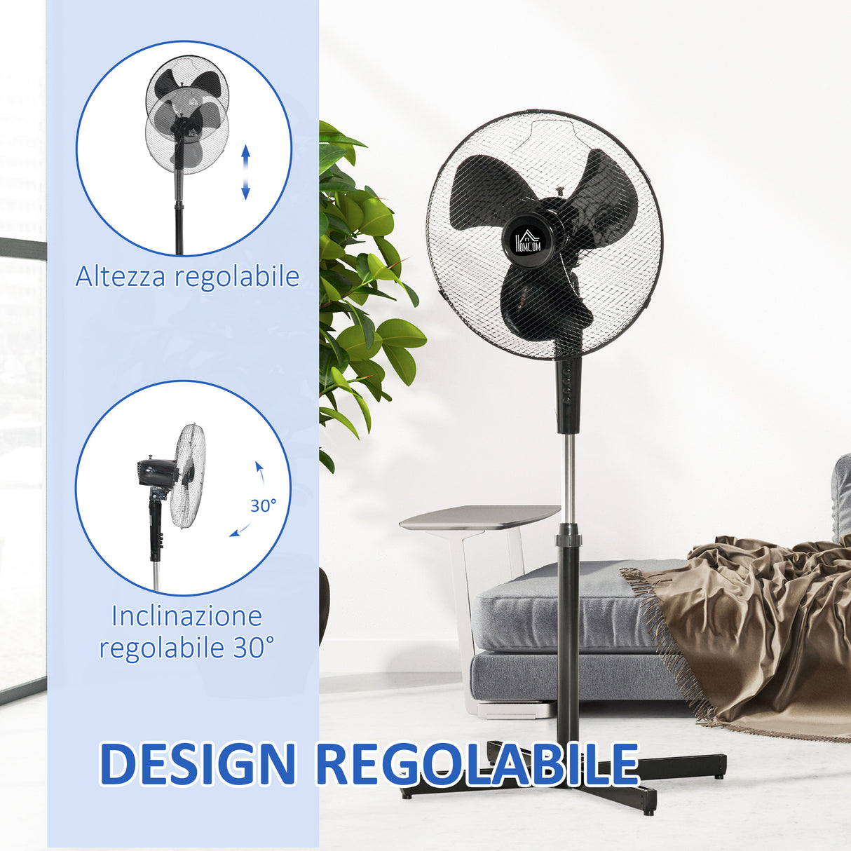 easycomfort easycomfort ventilatore a piantana a 3 velocita con altezza regolabile angolo di inclinazione a 80 in pp 60x60x90 120cm nero