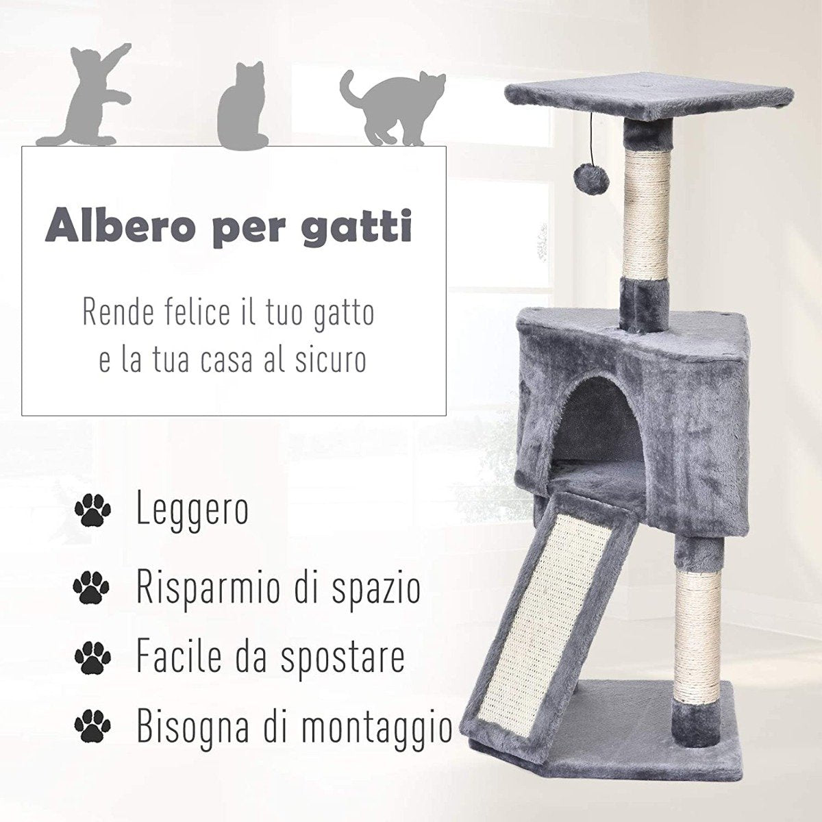easycomfort easycomfort albero per gatti fino 5 kg corda sisal grigio 40x40x98cm ean 8054111843218