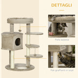 easycomfort easycomfort albero tiragraffi per gatti con pali in sisal lettino casetta e piattaforme 55x55x94cm marrone