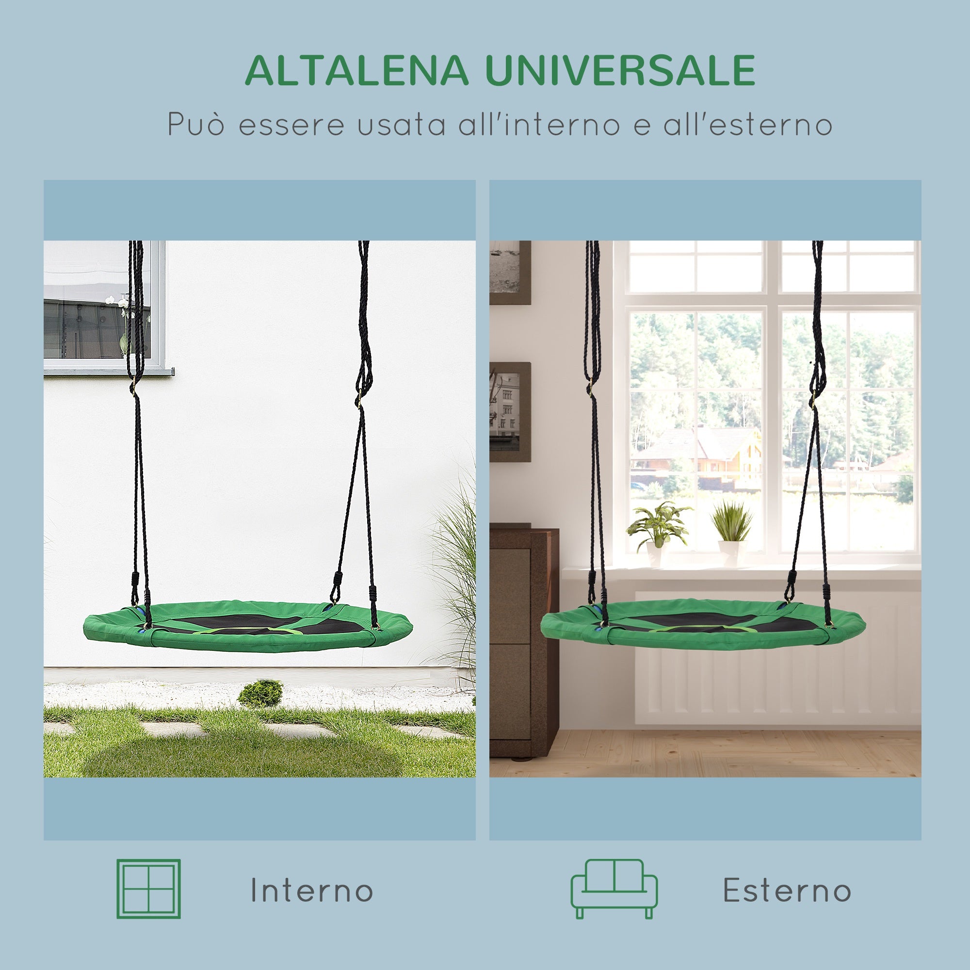 EASYCOMFORT Altalena da Giardino per Bambini a Nido, Verde e Nero Diametro  100cm