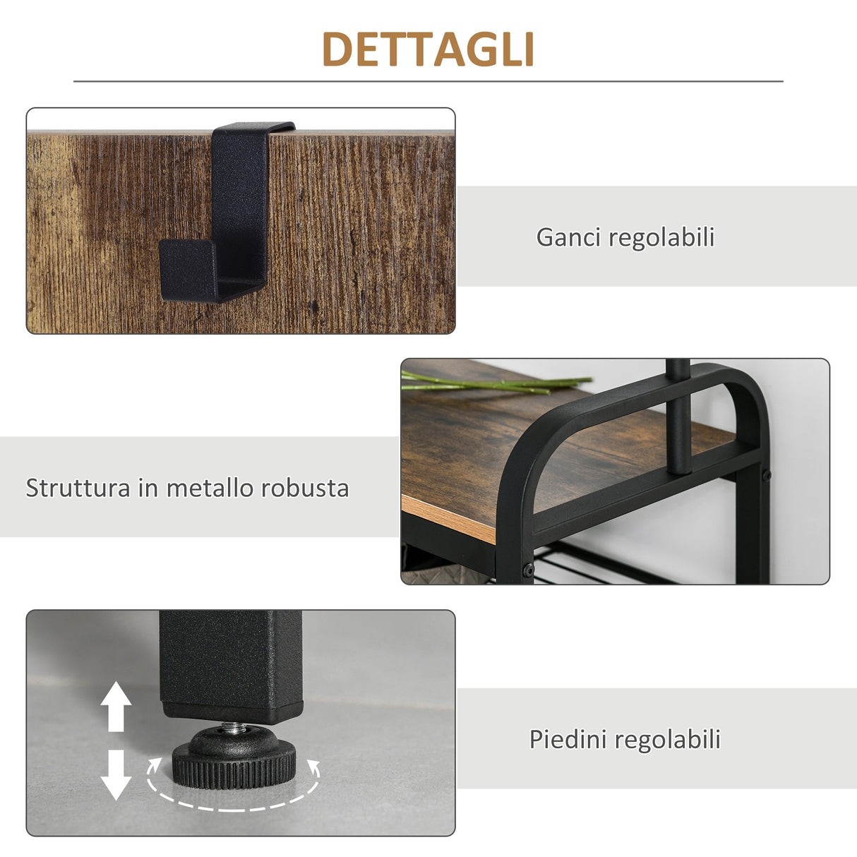 easycomfort easycomfort appendiabiti stile industriale con scarpiera in legno mdf e metallo 72x34x185cm
