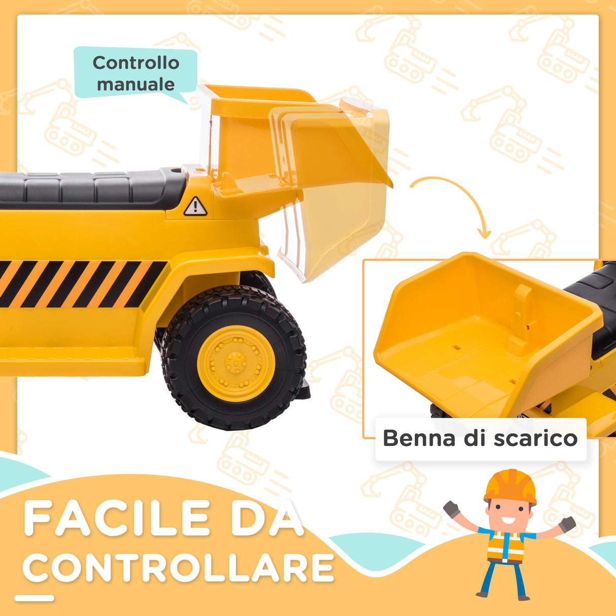 easycomfort easycomfort camion giocattolo elettrico con benna di scarico fari e suoni per bambini 18 36 mesi 74 5x36x43 5 cm