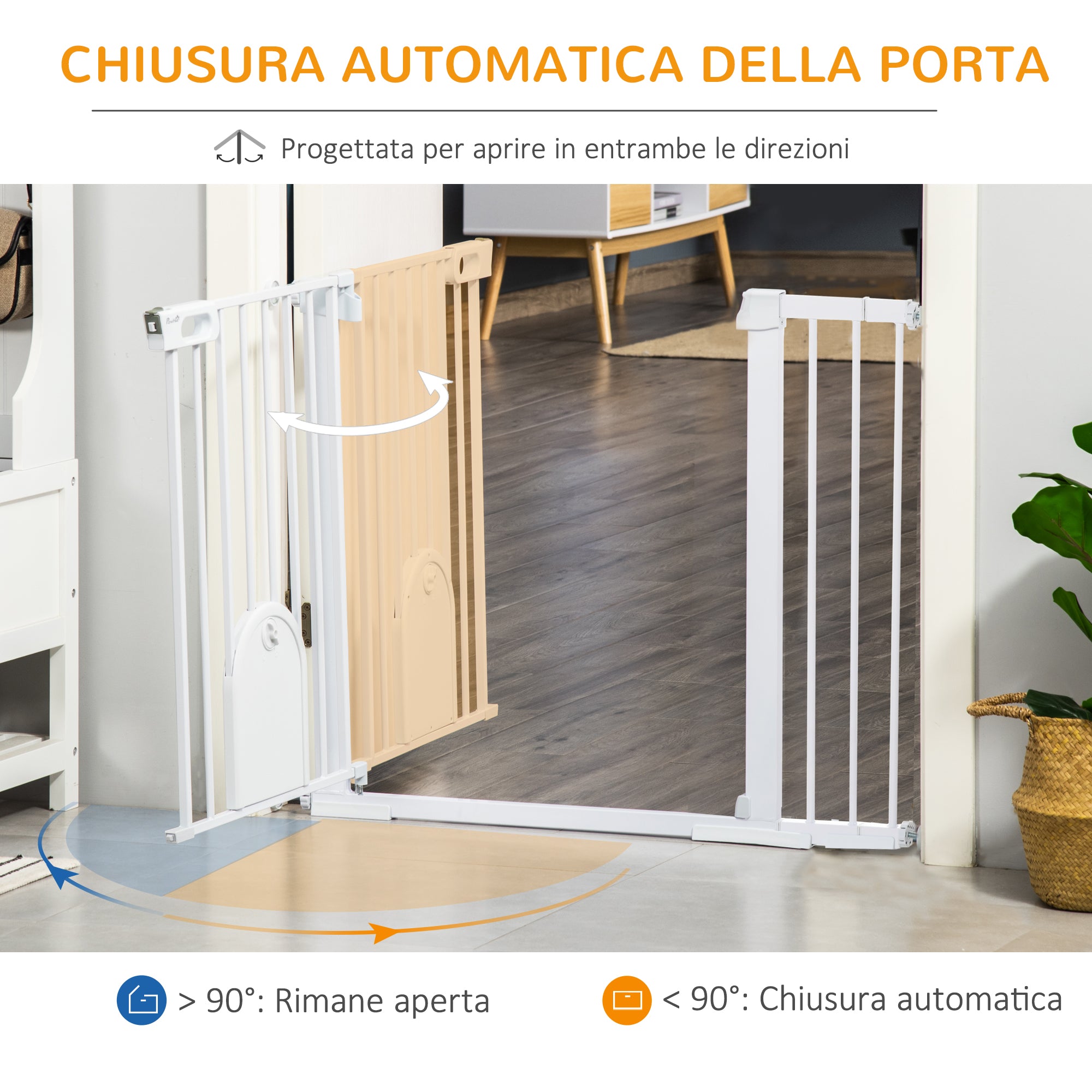 EASYCOMFORT Cancelletto per Cani Estensibile con Porta a Chiusura  Automatica, in Metallo e ABS, 75-131x76 cm, Bianco