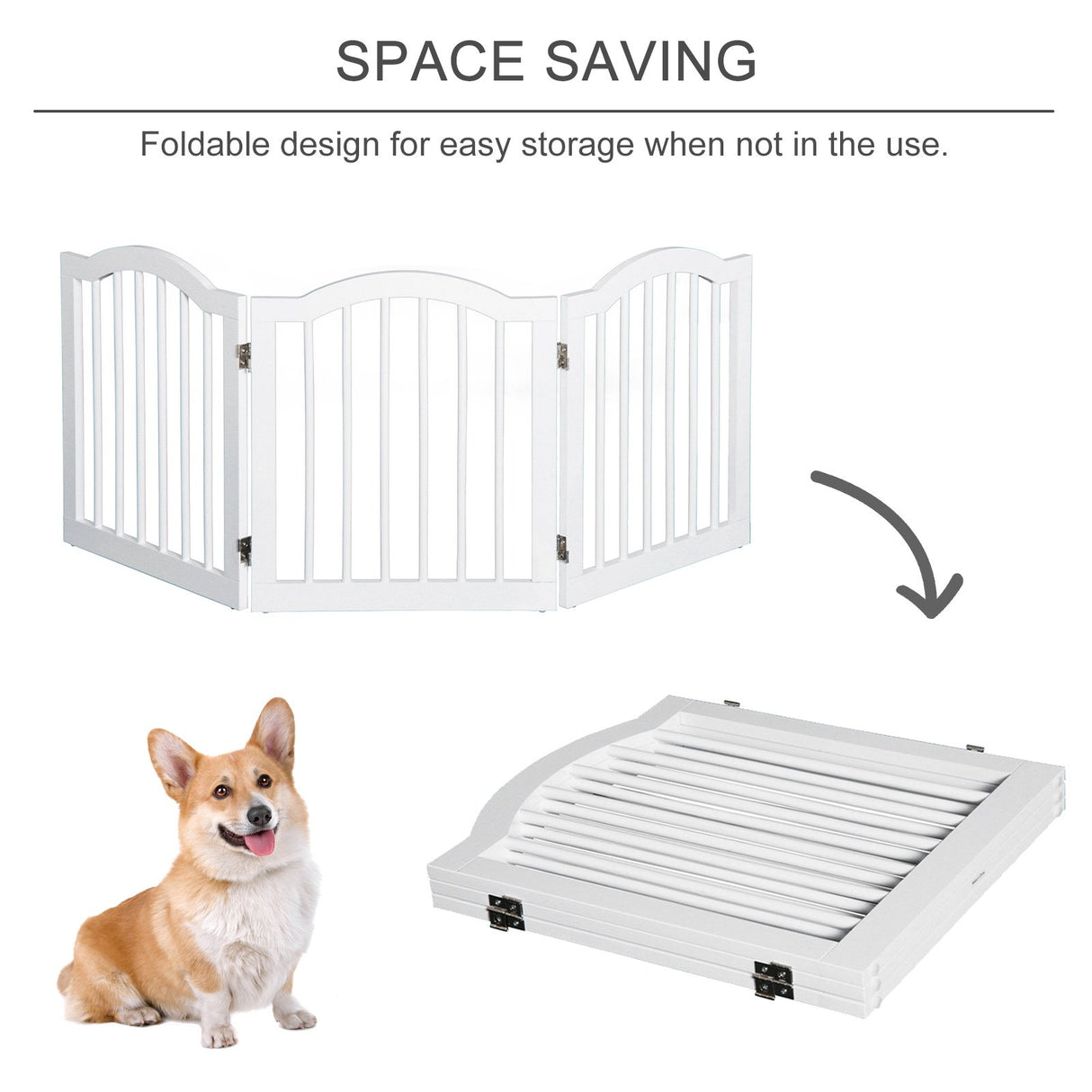 easycomfort easycomfort cancellino per cani pieghevole a 3 sezioni in legno verniciato lucido 154 5x1 8x61cm bianco