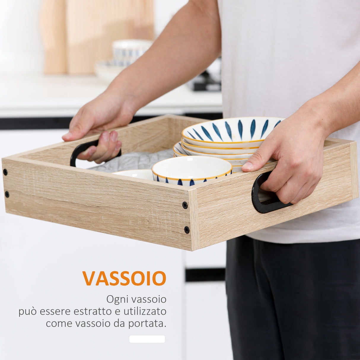 easycomfort easycomfort carrello da cucina a 4 livelli con cassetto e vassoi portavivande legno e acciaio 45x35x79 5cm