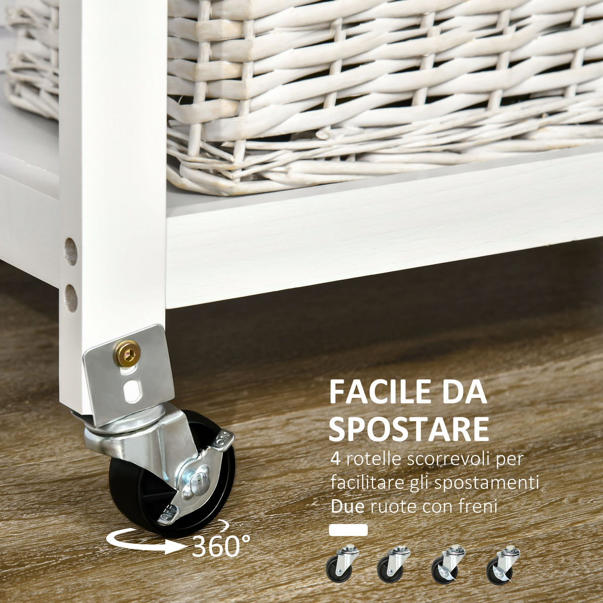 easycomfort easycomfort carrello da cucina con cassetto cestini e ruote girevoli 63x40x86cm bianco