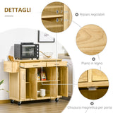 easycomfort easycomfort carrello da cucina in legno con cassetto armadietto e ruote 136x47x915cm